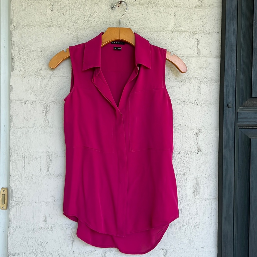 Theory Duria pink silk sleeveless blouse